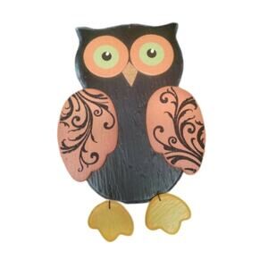 Hobby Lobby Wooden Hand Painted Orange & Black Owl Fall Halloween Decor